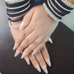 Beige Silver Glitter Soft Glow Stick On Nails