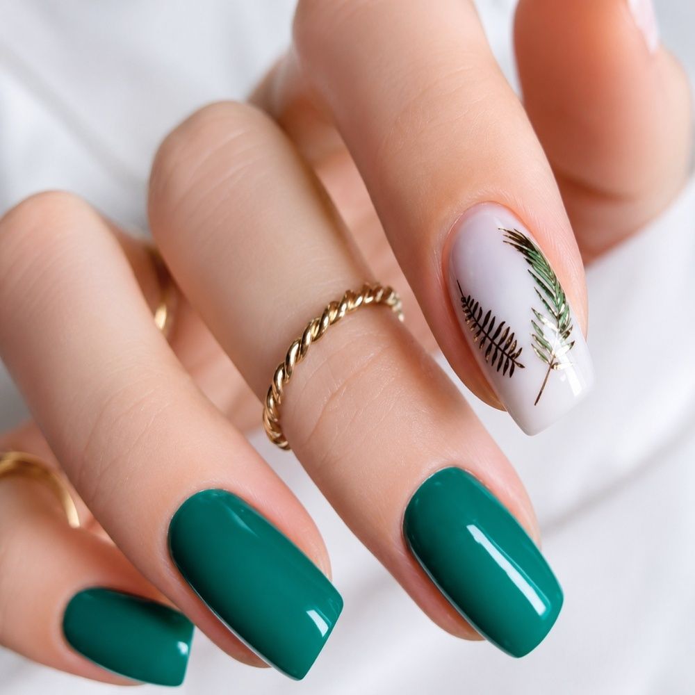 412 (2) Dark Green White Daily Style Press-On Nails