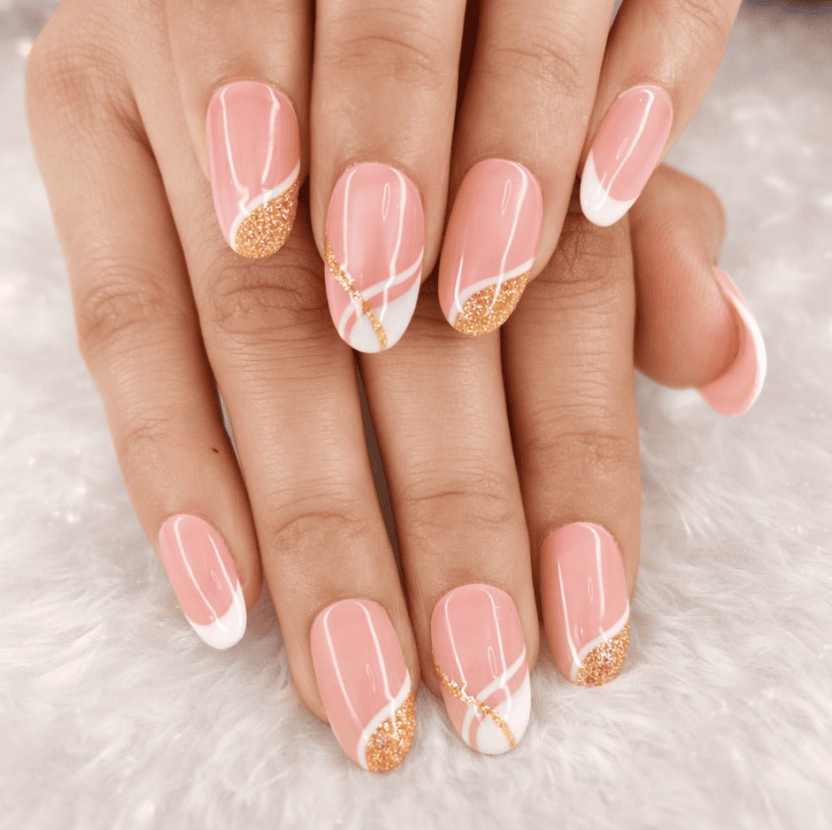 Beige French Glossy Natural Stick On Nails