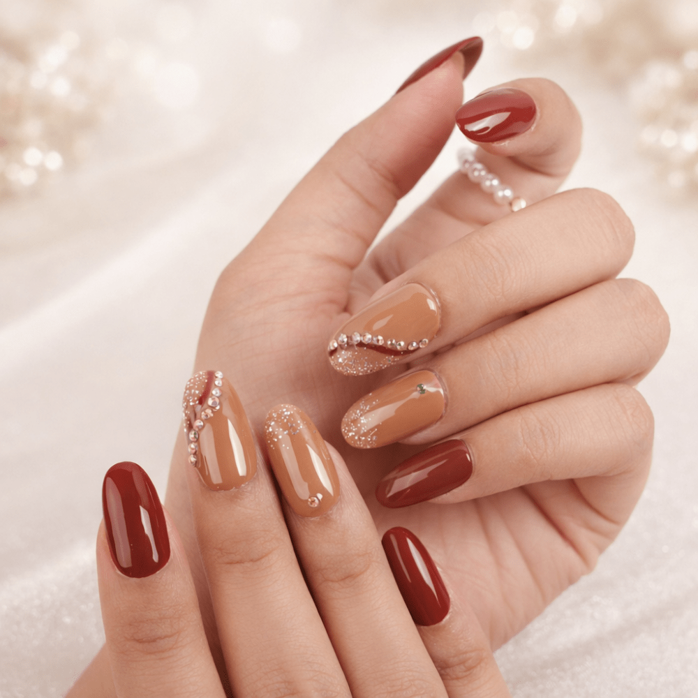 Brown Coffee Glitter Stone Press-On Nails