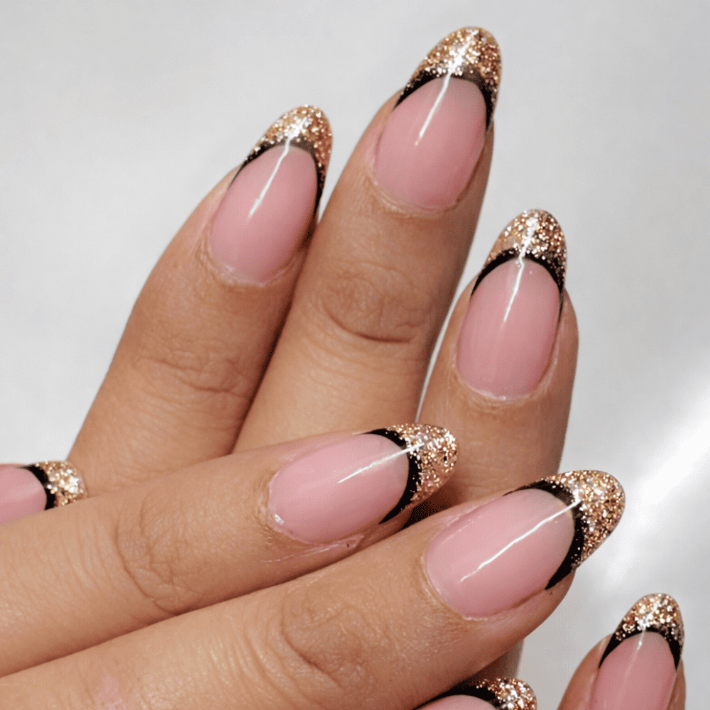 Beige Golden Double French Press-On Nails
